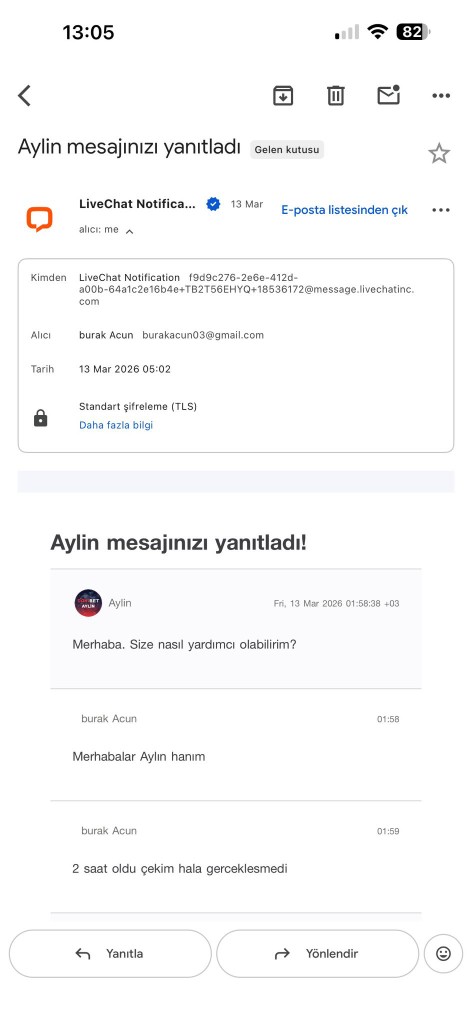 Dahibet yatirim onayi e-postasi ekran goruntusu